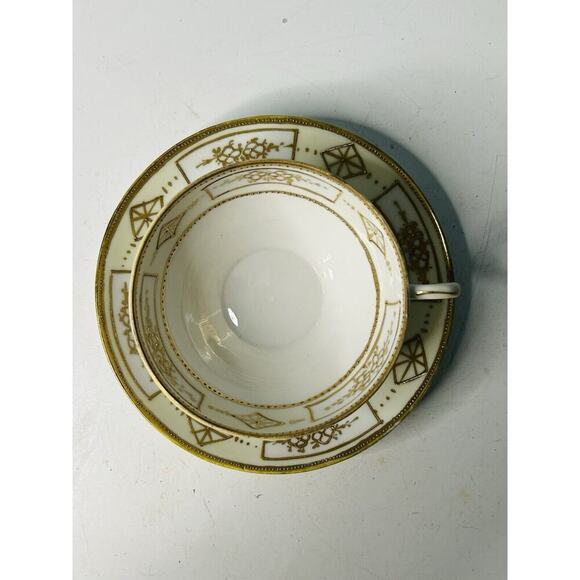 Vintage Hand Painted Nippon Japan Tea Cup & Saucer Gold Flowers Diamonds Teacup - Picture 5 of 11